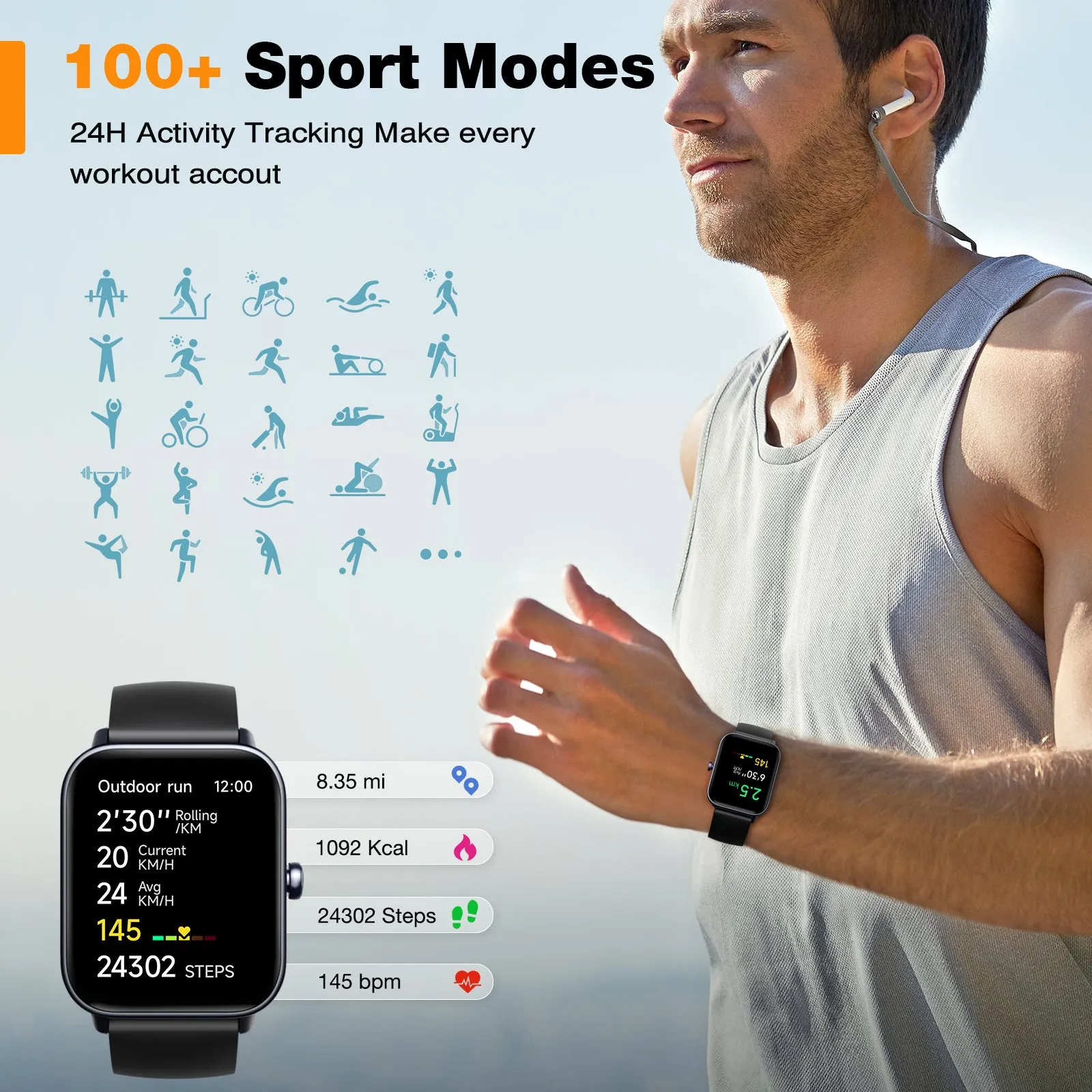 Fitpolo IDW19 Smart Watch for Men Women,1.8” Touchscreen Fitness Tracker Watch for Android iPhone