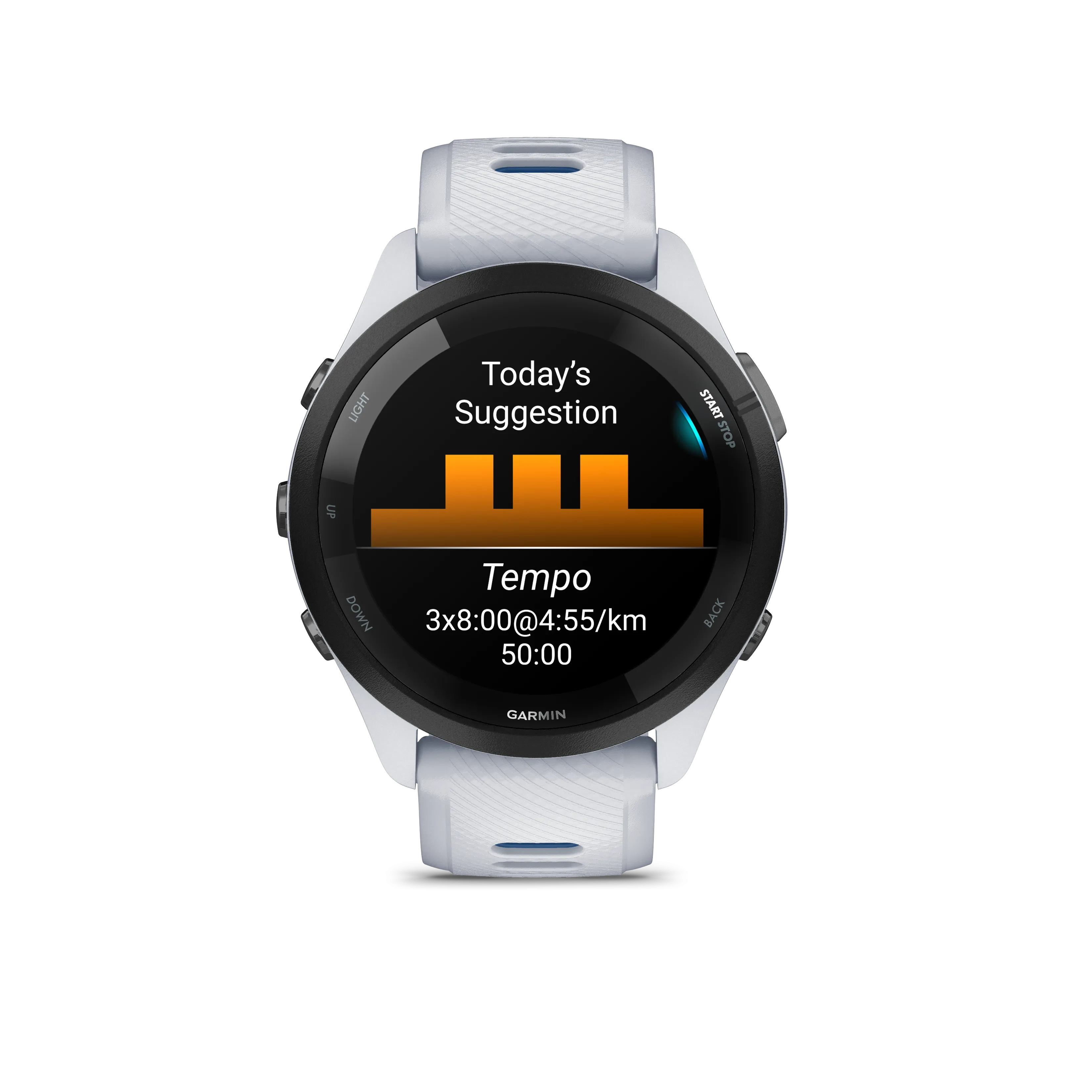 Forerunner® 265 (Black Bezel with Whitestone Case and Whitestone/Tidal Blue Silicone Band)