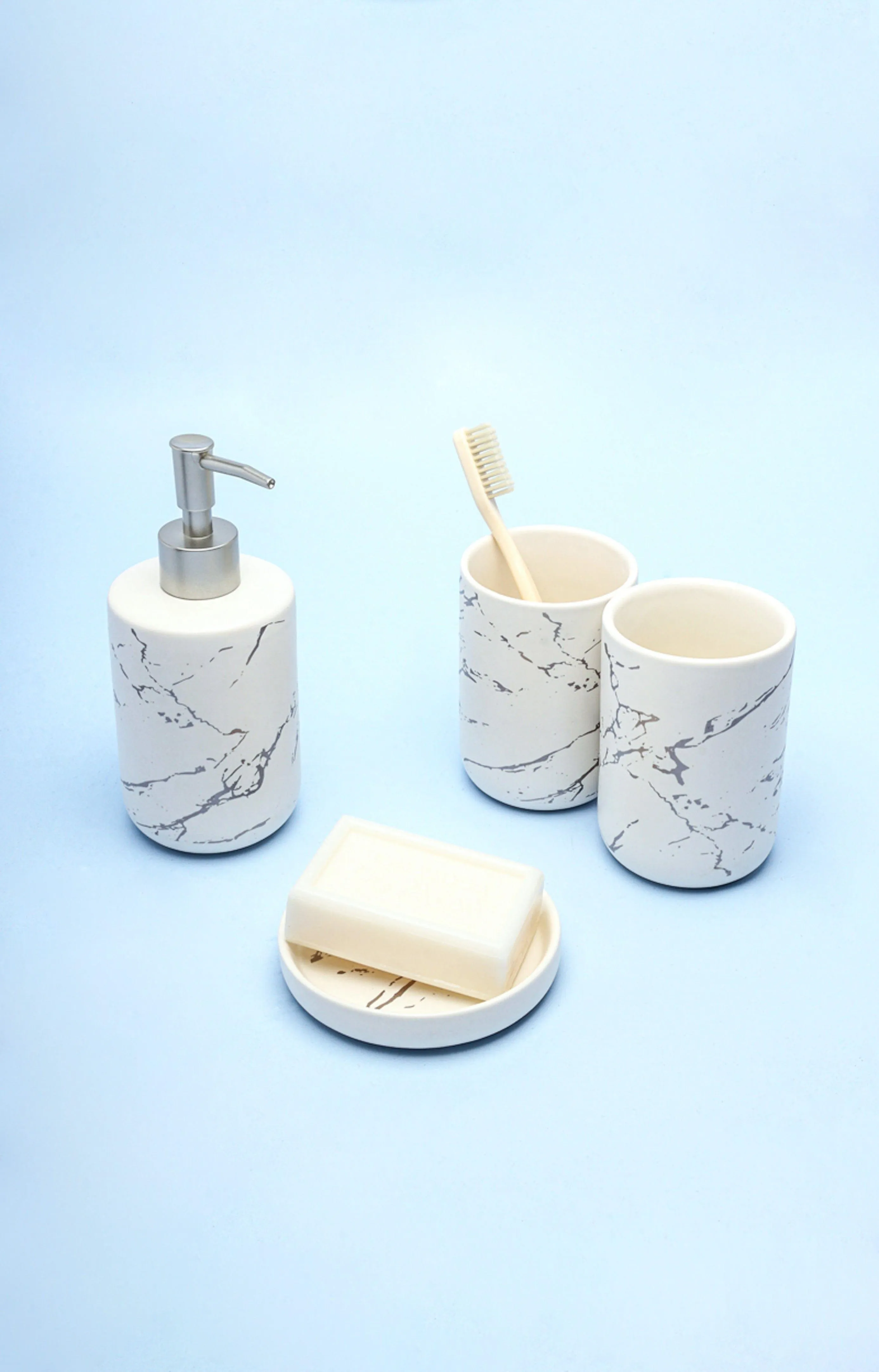 Four Piece Naples Marble Effect Bathroom Set