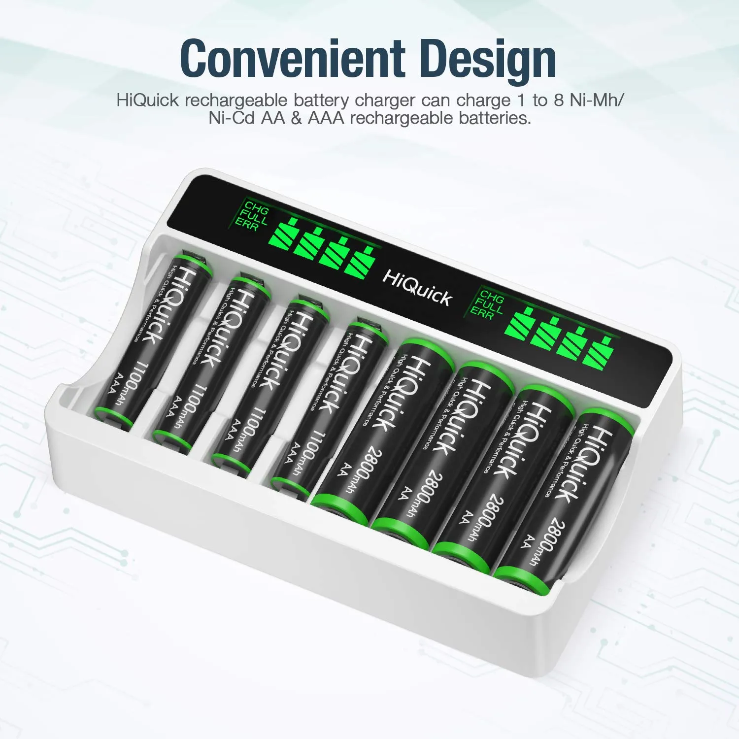 HiQuick 8 Slots LCD Battery Charger for AA & AAA Rechargeable Batteries