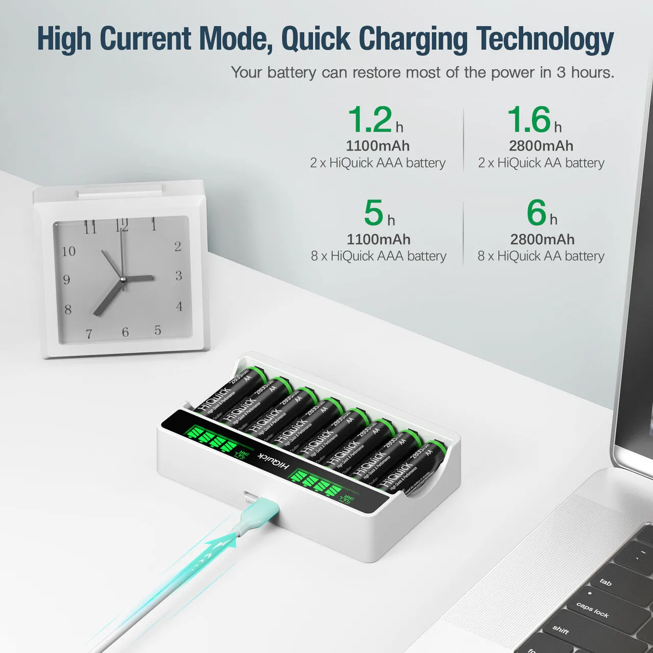 HiQuick 8 Slots LCD Battery Charger for AA & AAA Rechargeable Batteries