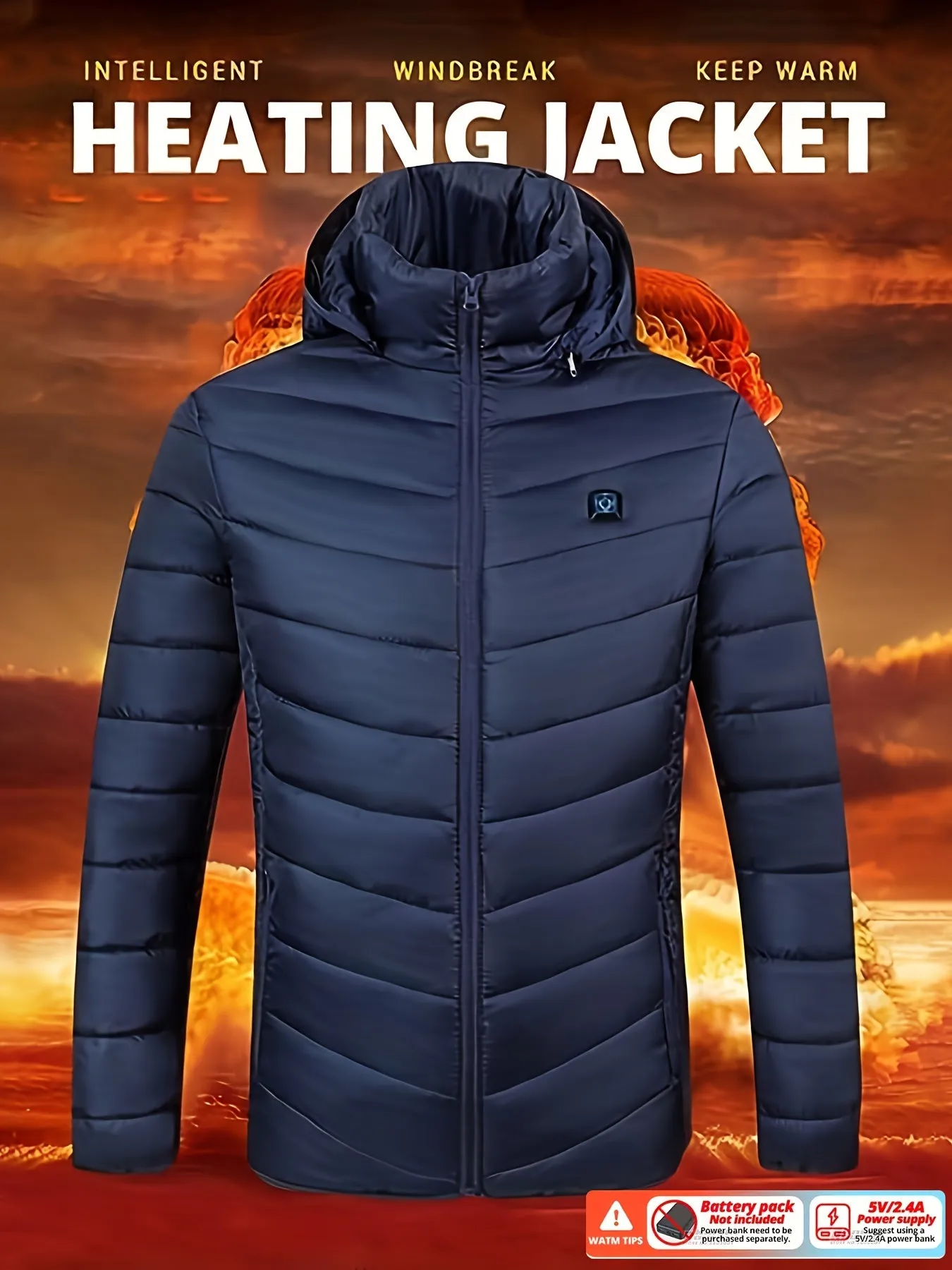 Ilooove - Lightweight Warm Heating Cotton Padded Coat, Casual Zip Up Lightweight Jacket Coat For Fall Winter Without Battery And Power Bank