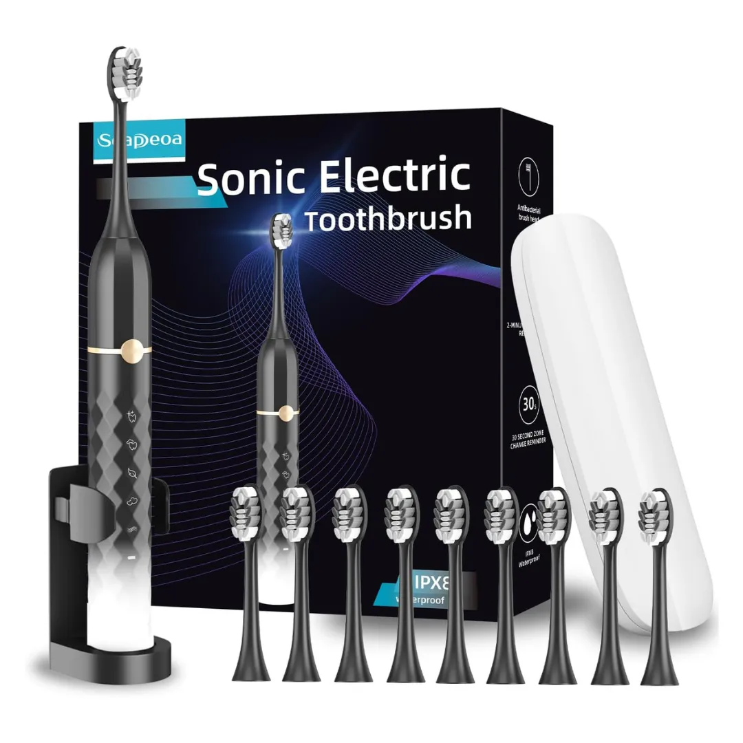 IPX8 Waterproof Electric Toothbrush Set With 10 Brush Heads