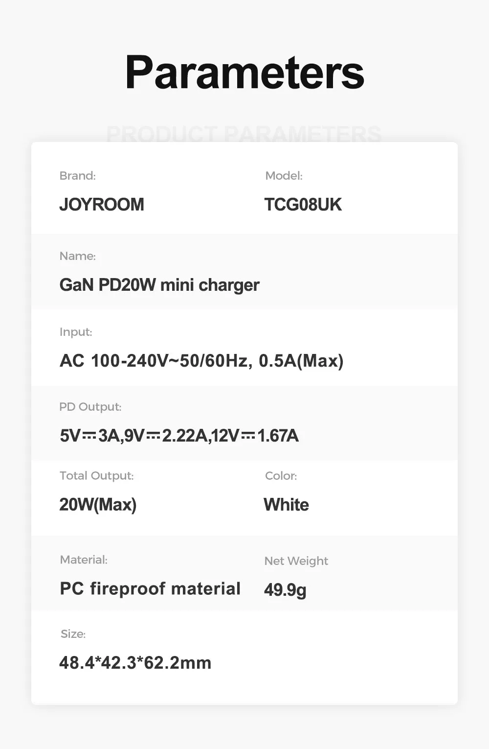 JOYROOM JR-TCG08 GaN PD20W mini Charger (UK)