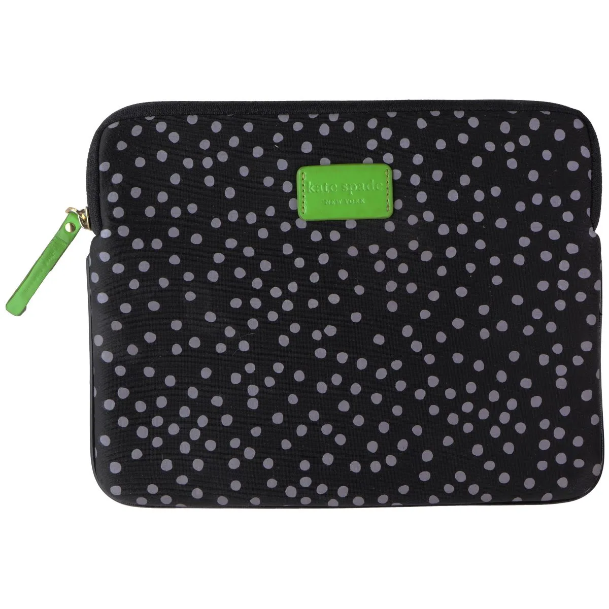 Kate Spade New York iPad Sleeve Zipper Pouch Case - Black/Polka Dots/Lime Green