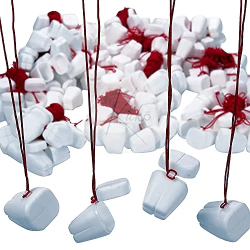 Kicko Plastic Tooth Saver Necklace - 144 Pack Tooth-Shaped Containers with Red String