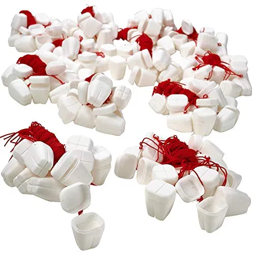 Kicko Plastic Tooth Saver Necklace - 144 Pack Tooth-Shaped Containers with Red String