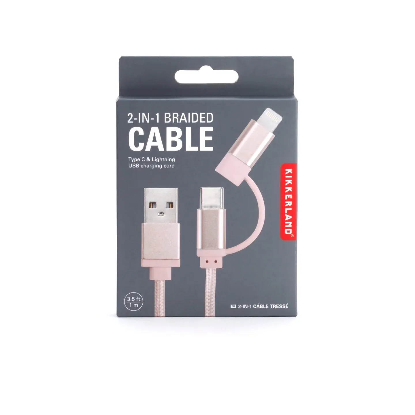 Kikkerland Rose Gold 2-In-1 Braided Cable