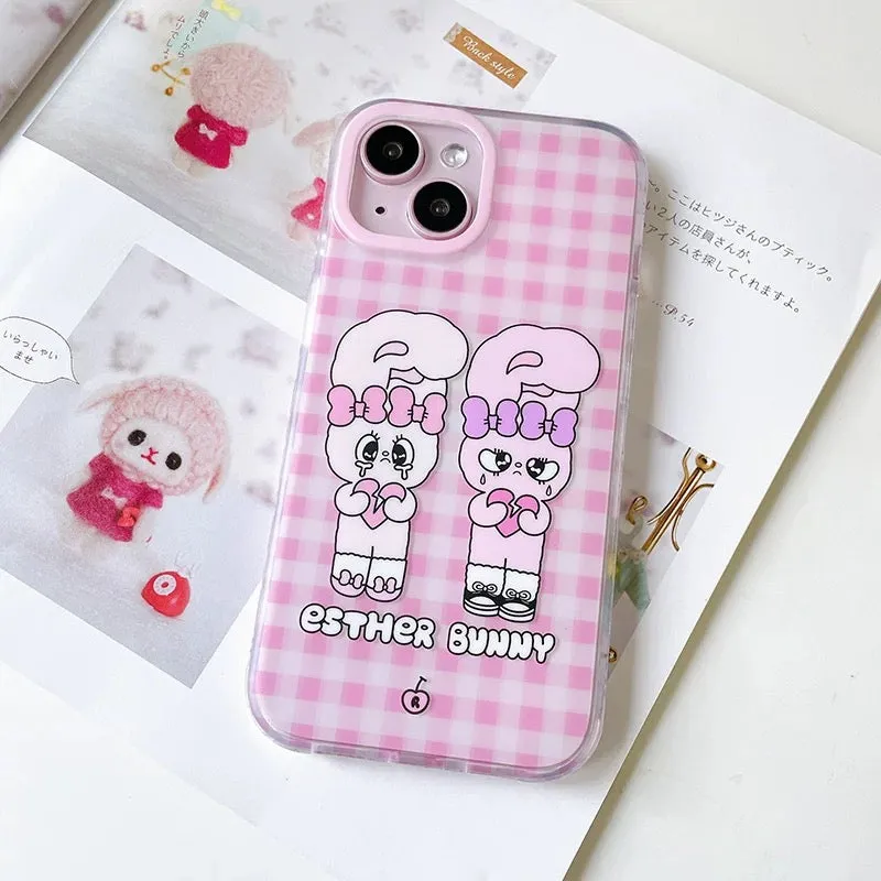 Korean Cartoon Fashion Esther Bunny | Big Face & Twin Sisters - iPhone Case 13 14 15 Pro Promax