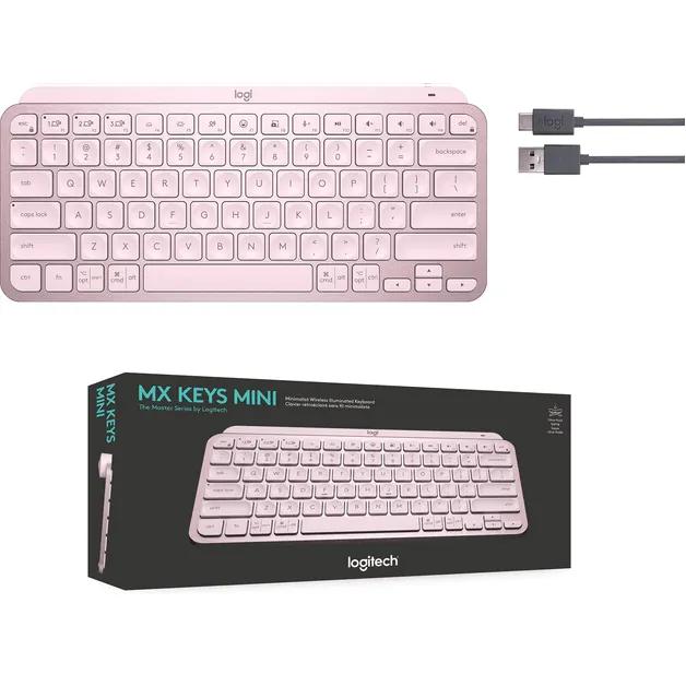 Logitech MX Keys Mini Compact Wireless Illuminated Keyboard Advanced TKL Rose Pink