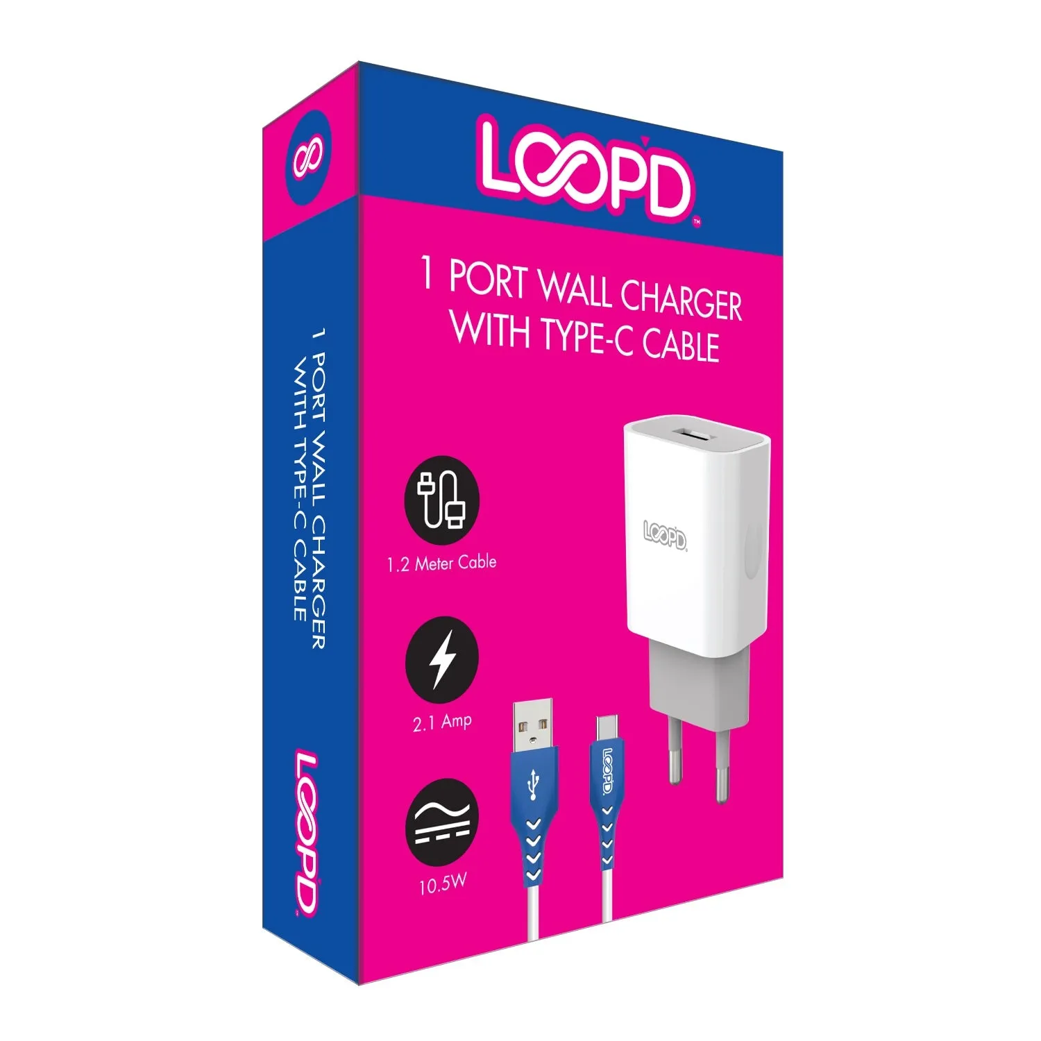 LOOP'D 1 Port Home Charger With Type-C Cable 10.5W