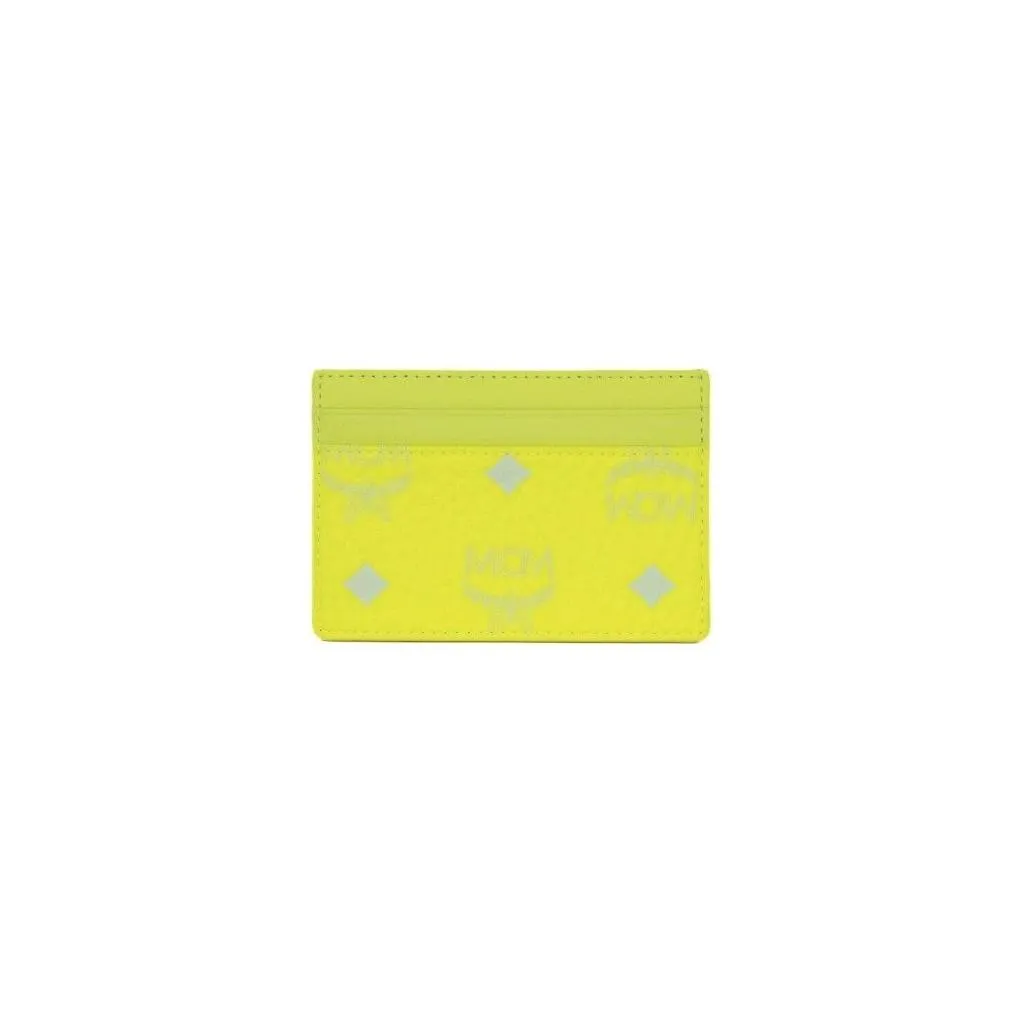 MCM Spectrum Diamond Mini Neon Yellow Visetos Leather Card Case Holder Wallet