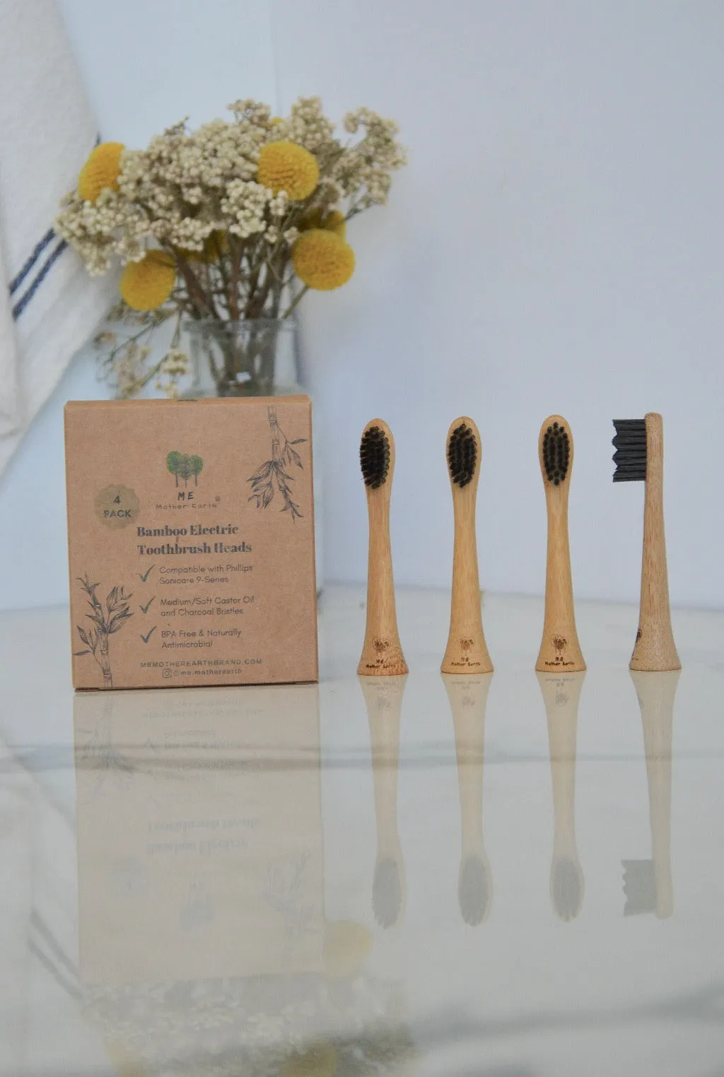 Me Mother Earth: 4 Pack Bamboo Electric Toothbrush Heads: Sonicare Compatible