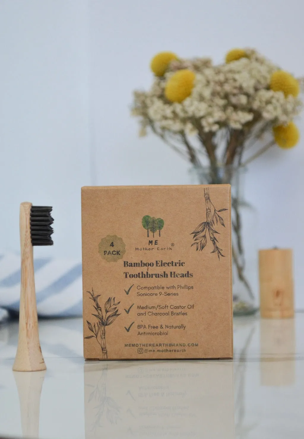 Me Mother Earth: 4 Pack Bamboo Electric Toothbrush Heads: Sonicare Compatible