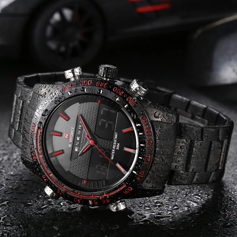 Men Brand NAVIFORCE Watches men luxury Full Steel Quartz Clock LED Digital Watch Army Military Sport watch