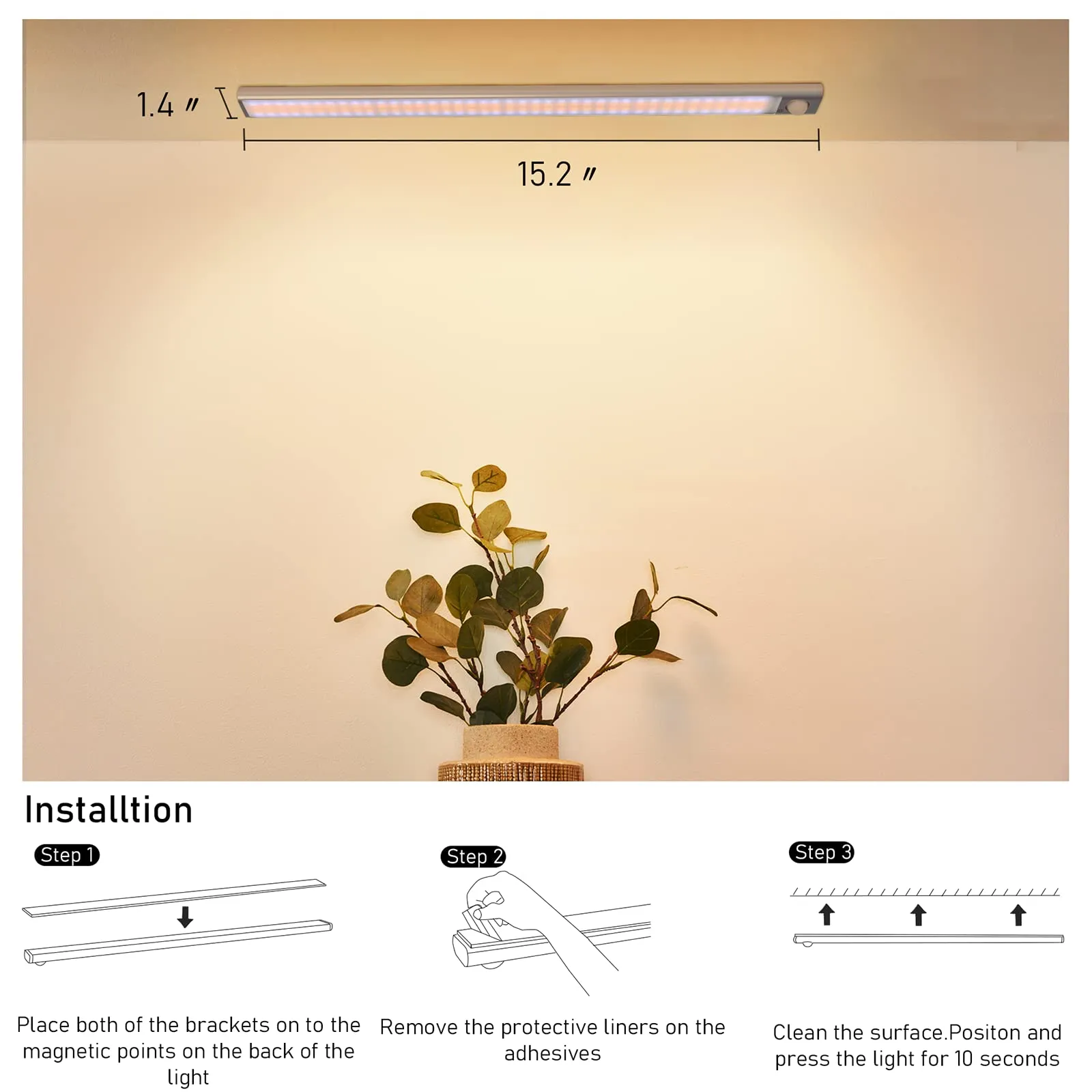 MERTTURM 160LED Rechargeable Under Cupboard Light[2pcs], Wireless Motion Sensor Closet Lights, 1800mAh Battery with Stepless Dimming, Magnetic Install for Wardrobe, Cabinet, Besides, Kitchen