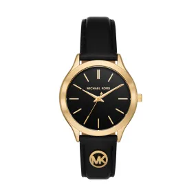 Michael Kors Slim Runway Three-Hand Black Leather Watch MK7482