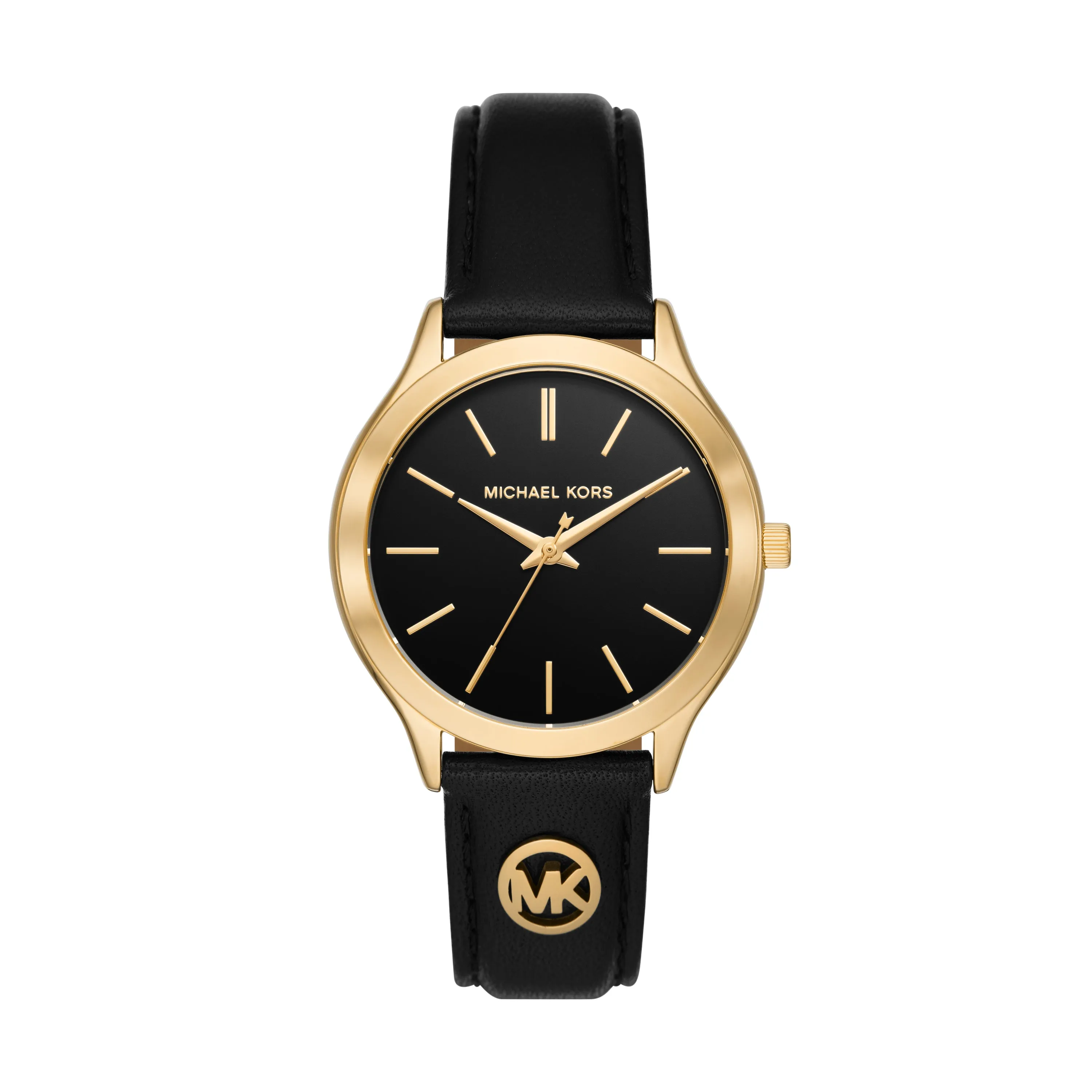 Michael Kors Slim Runway Three-Hand Black Leather Watch MK7482