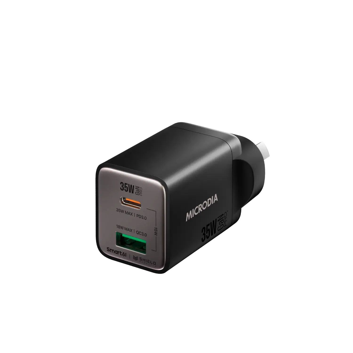 MICRODIA SMARTCube™ Nano 35W GaN Pro Wall Charger, Dual-Port, USB-C PD3.0   USB-A QC3.0