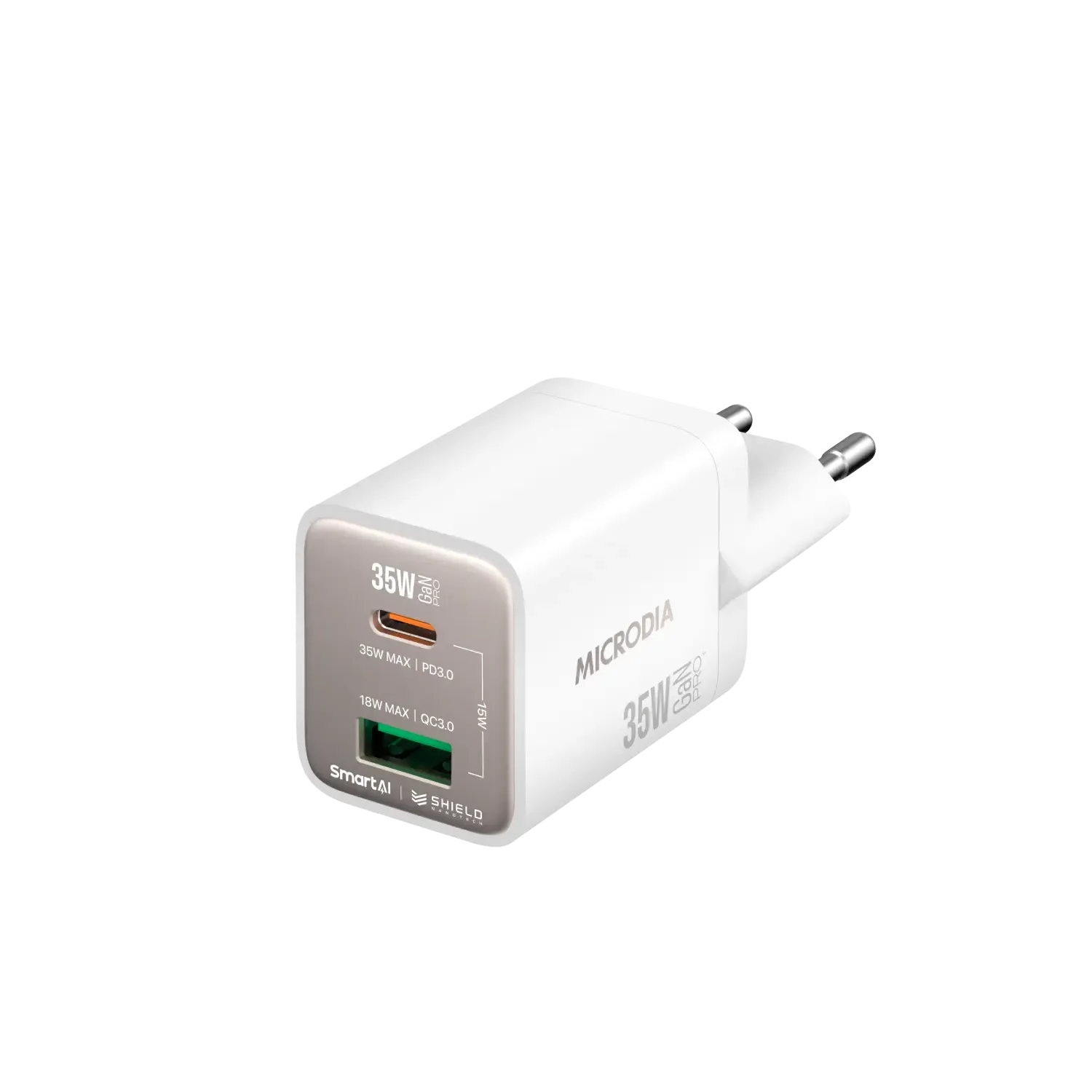 MICRODIA SMARTCube™ Nano 35W GaN Pro Wall Charger, Dual-Port, USB-C PD3.0   USB-A QC3.0