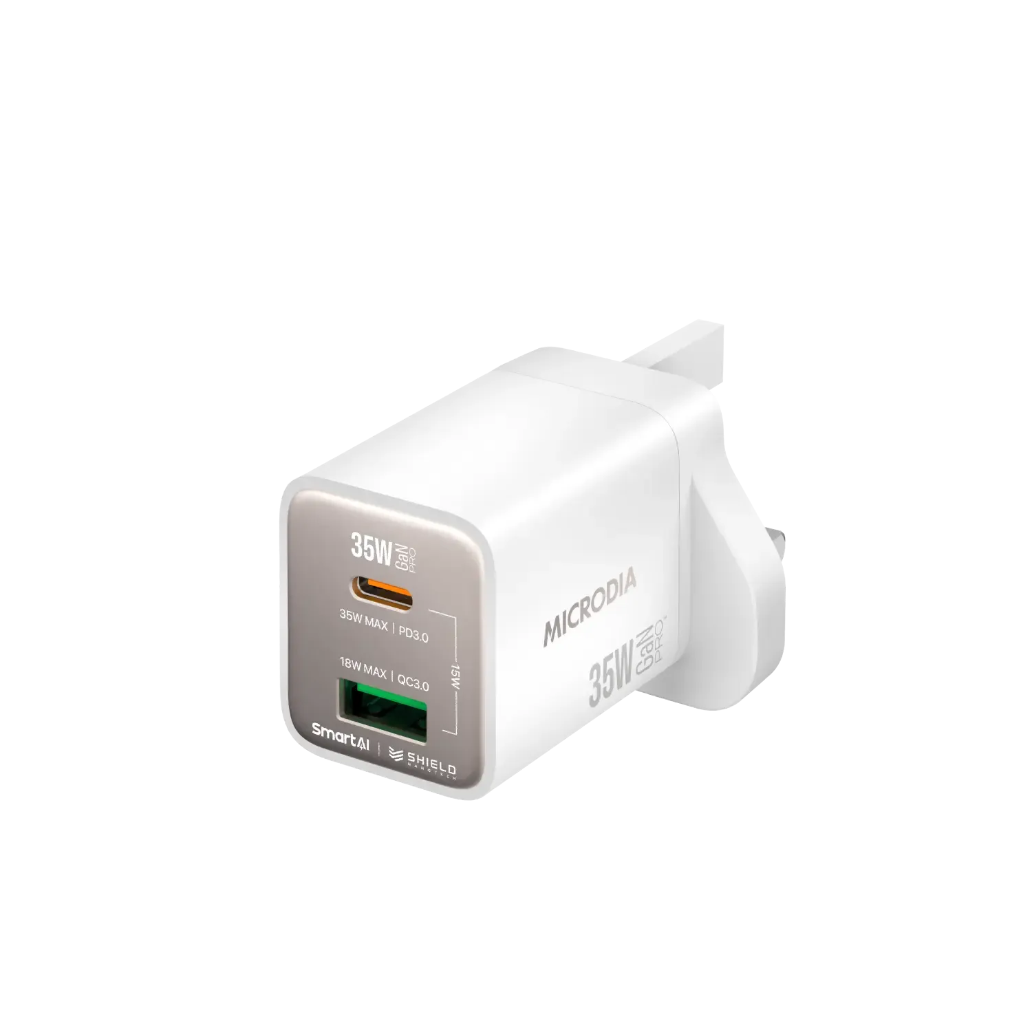 MICRODIA SMARTCube™ Nano 35W GaN Pro Wall Charger, Dual-Port, USB-C PD3.0   USB-A QC3.0