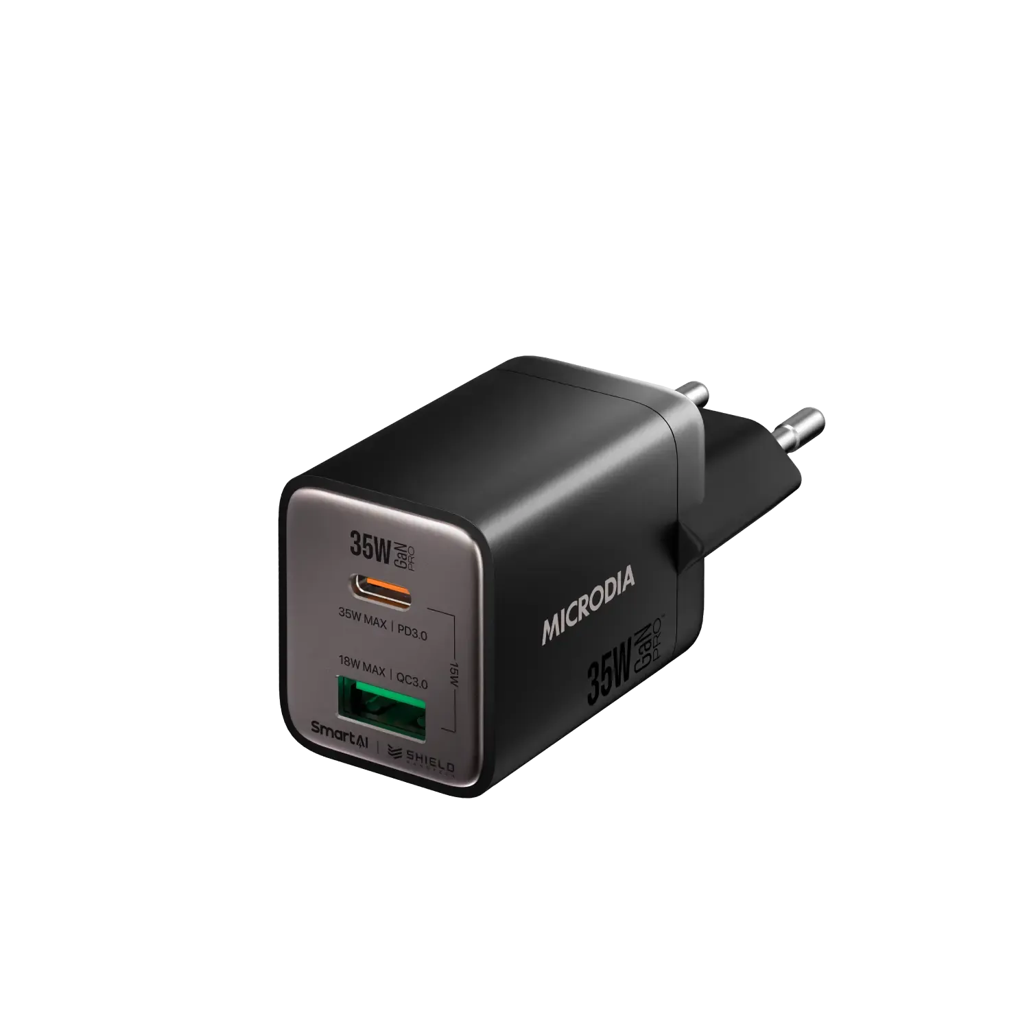 MICRODIA SMARTCube™ Nano 35W GaN Pro Wall Charger, Dual-Port, USB-C PD3.0   USB-A QC3.0