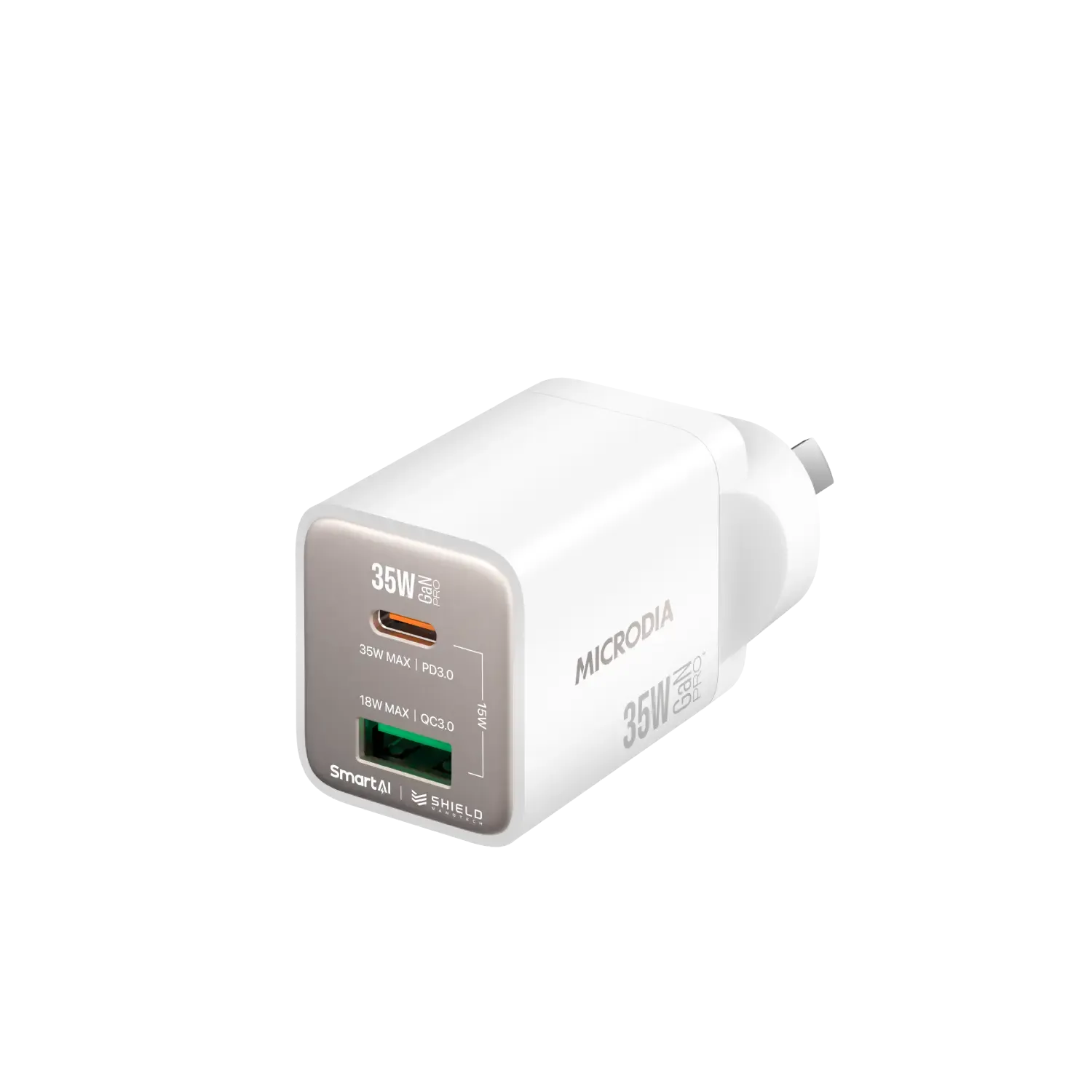 MICRODIA SMARTCube™ Nano 35W GaN Pro Wall Charger, Dual-Port, USB-C PD3.0   USB-A QC3.0