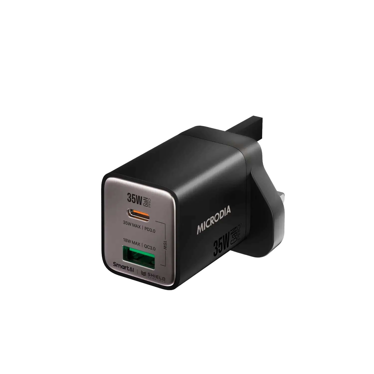 MICRODIA SMARTCube™ Nano 35W GaN Pro Wall Charger, Dual-Port, USB-C PD3.0   USB-A QC3.0