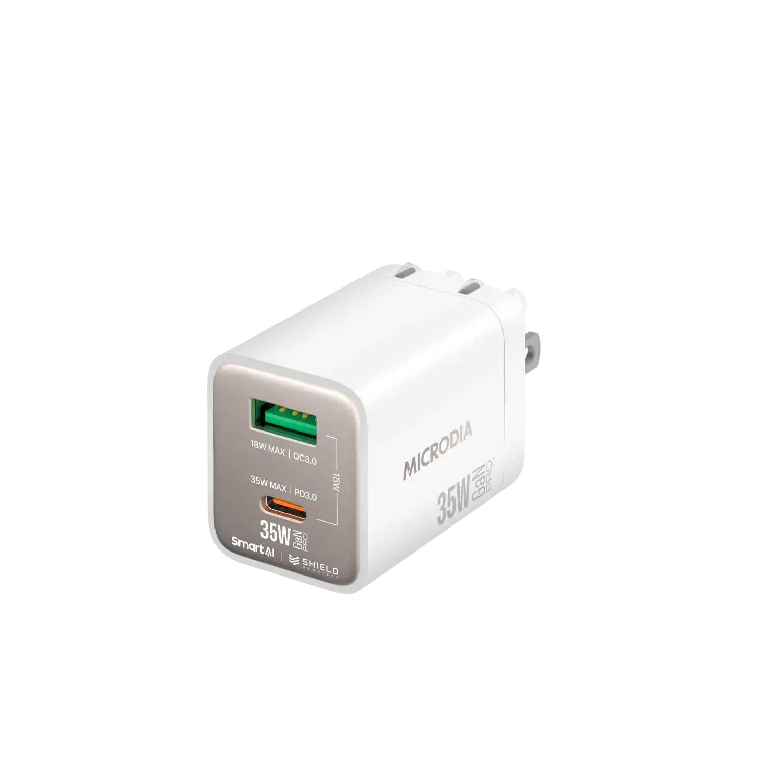 MICRODIA SMARTCube™ Nano 35W GaN Pro Wall Charger, Dual-Port, USB-C PD3.0   USB-A QC3.0