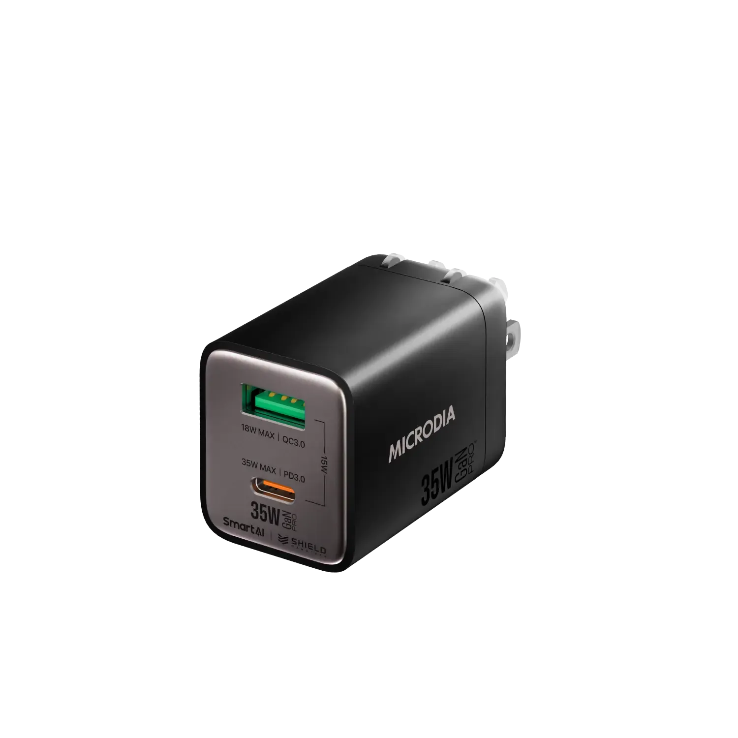 MICRODIA SMARTCube™ Nano 35W GaN Pro Wall Charger, Dual-Port, USB-C PD3.0   USB-A QC3.0