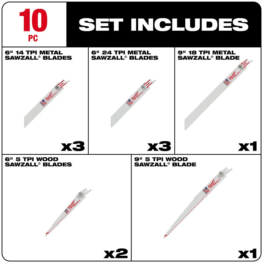 Milwaukee 49-22-1110 10 Piece Sawzall Blade Set