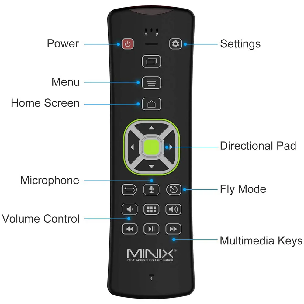 Minix A3 Backlit Remote For Android TV Box, PC Mini QWERTY Wireless Keyboard with Backlit Buttons & Six-Axis Gyroscope Remote with Voice Input