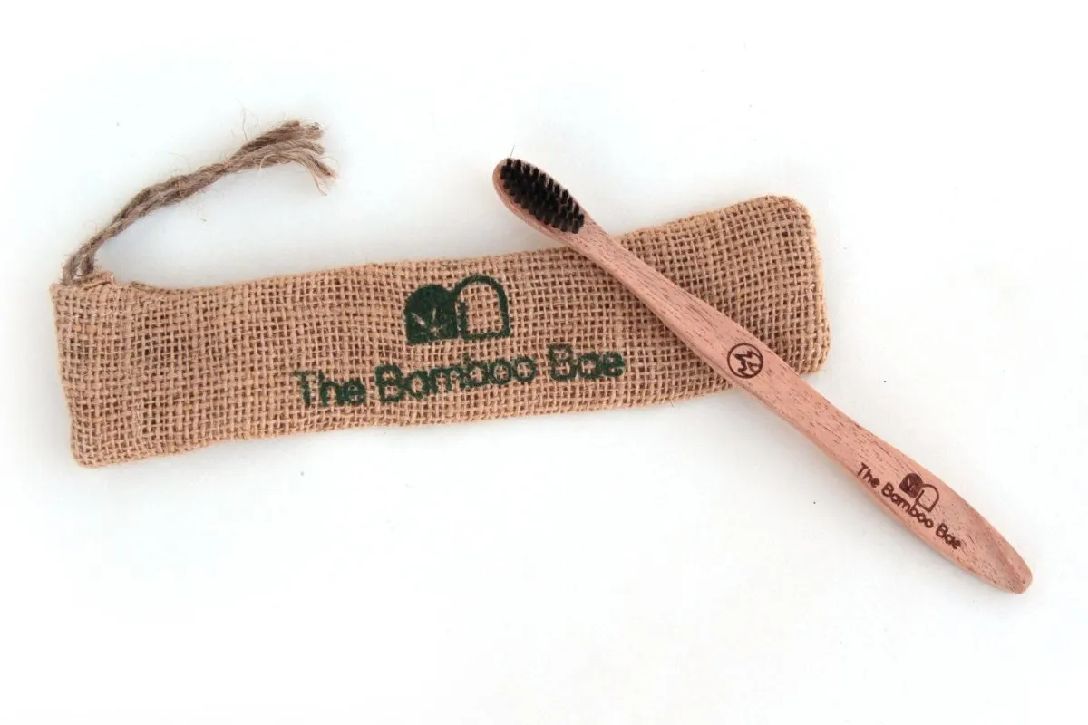 Neem Wood Toothbrush | Curve Handmade Handle | Charcoal Infused Bristles Antibacterial Properties