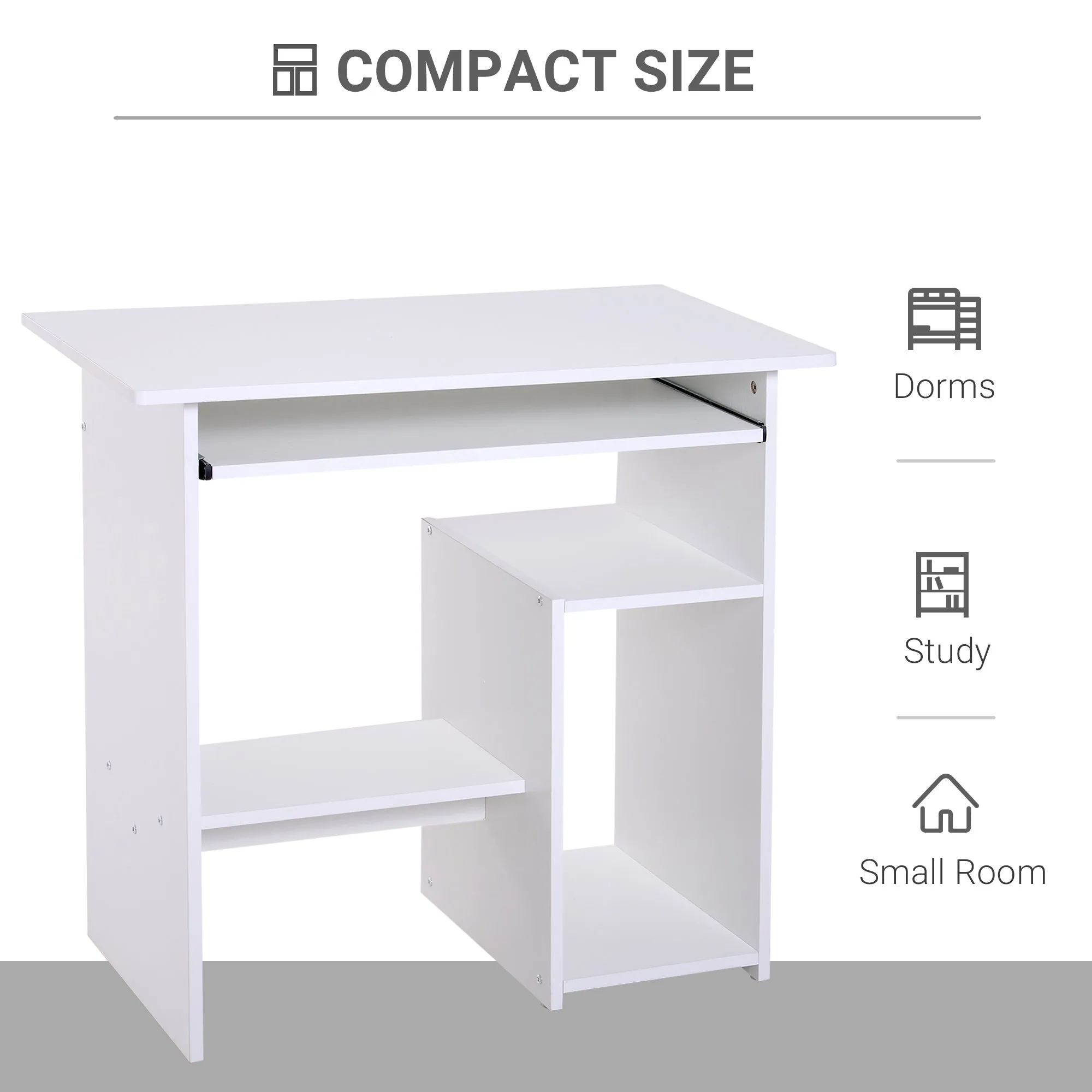 Office Desk Wooden Desk Keyboard Tray Storage Shelf Modern Corner Table Home Office White