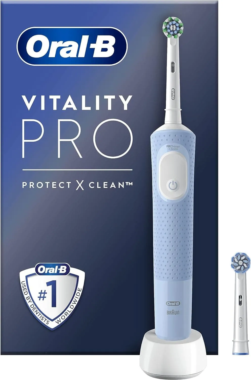 Oral-B Vitality Pro Electric Toothbrushes Adults, Fathers Day Gifts For Him / Her, 1 Handle, 2 Toothbrush Heads, 3 Brushing Modes Including Sensitive Plus, 2 Pin UK Plug, Blue