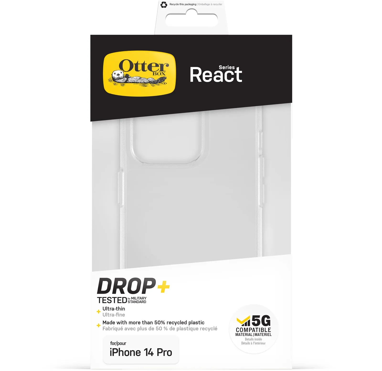 OtterBox React Case for iPhone 14 Pro, Ultra-Slim, Protective Thin Case, Clear