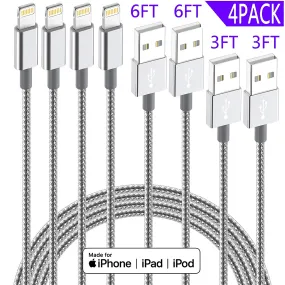 Pack Of 4 iPhone Charger Lightning Cables