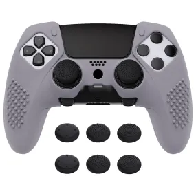 PlayVital 3D Studded Edition Anti-Slip Silicone Cover Case for ps5 Edge Controller, Soft Rubber Protector Skin for ps5 Edge Wireless Controller with 6 Thumb Grip Caps - Metallic Gray - ETPFP013