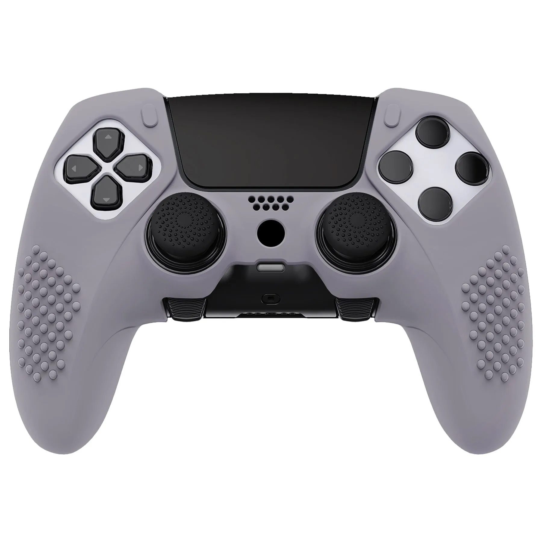 PlayVital 3D Studded Edition Anti-Slip Silicone Cover Case for ps5 Edge Controller, Soft Rubber Protector Skin for ps5 Edge Wireless Controller with 6 Thumb Grip Caps - Metallic Gray - ETPFP013