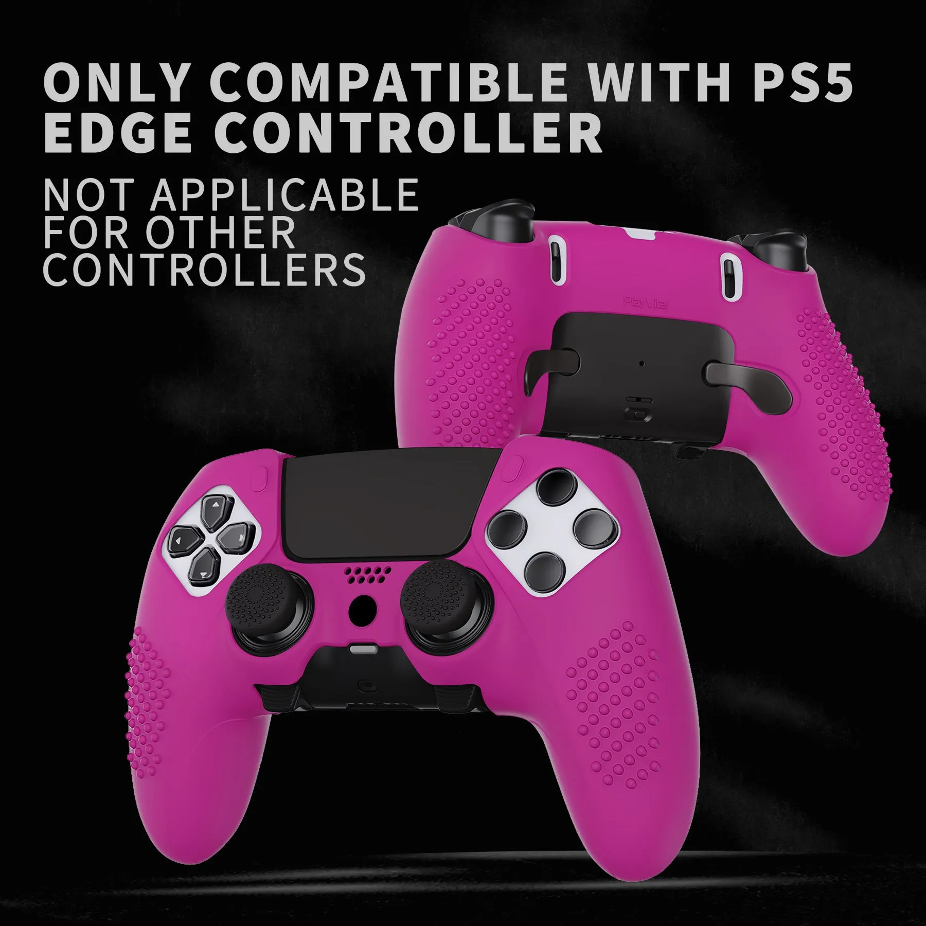 PlayVital 3D Studded Edition Anti-Slip Silicone Cover Case for ps5 Edge Controller, Soft Rubber Protector Skin for ps5 Edge Wireless Controller with 6 Thumb Grip Caps - Neon Purple - ETPFP017