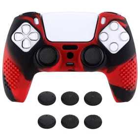 PlayVital 3D Studded Edition Anti-Slip Silicone Cover Skin for ps5 Controller, Soft Rubber Case Protector for ps5 Wireless Controller with Thumb Grip Caps - Red & Black - TDPF022