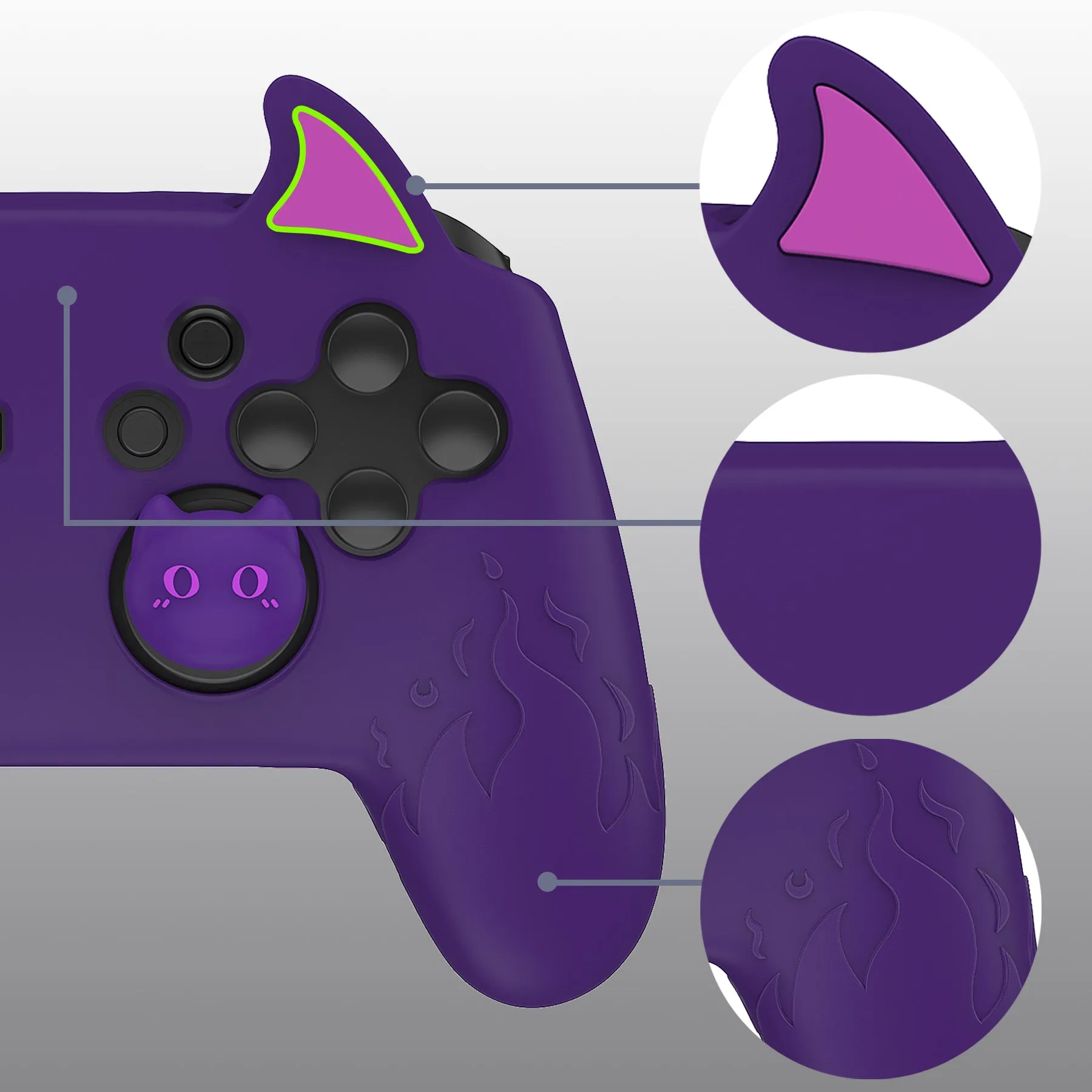 PlayVital Cute Demon Silicone Grip Cover for Nintendo Switch Pro Controller, Anti-Slip Protective Skin with Joystick Caps and Stickers Compatible with Nintendo Switch Pro - Purple - AMDNPP001