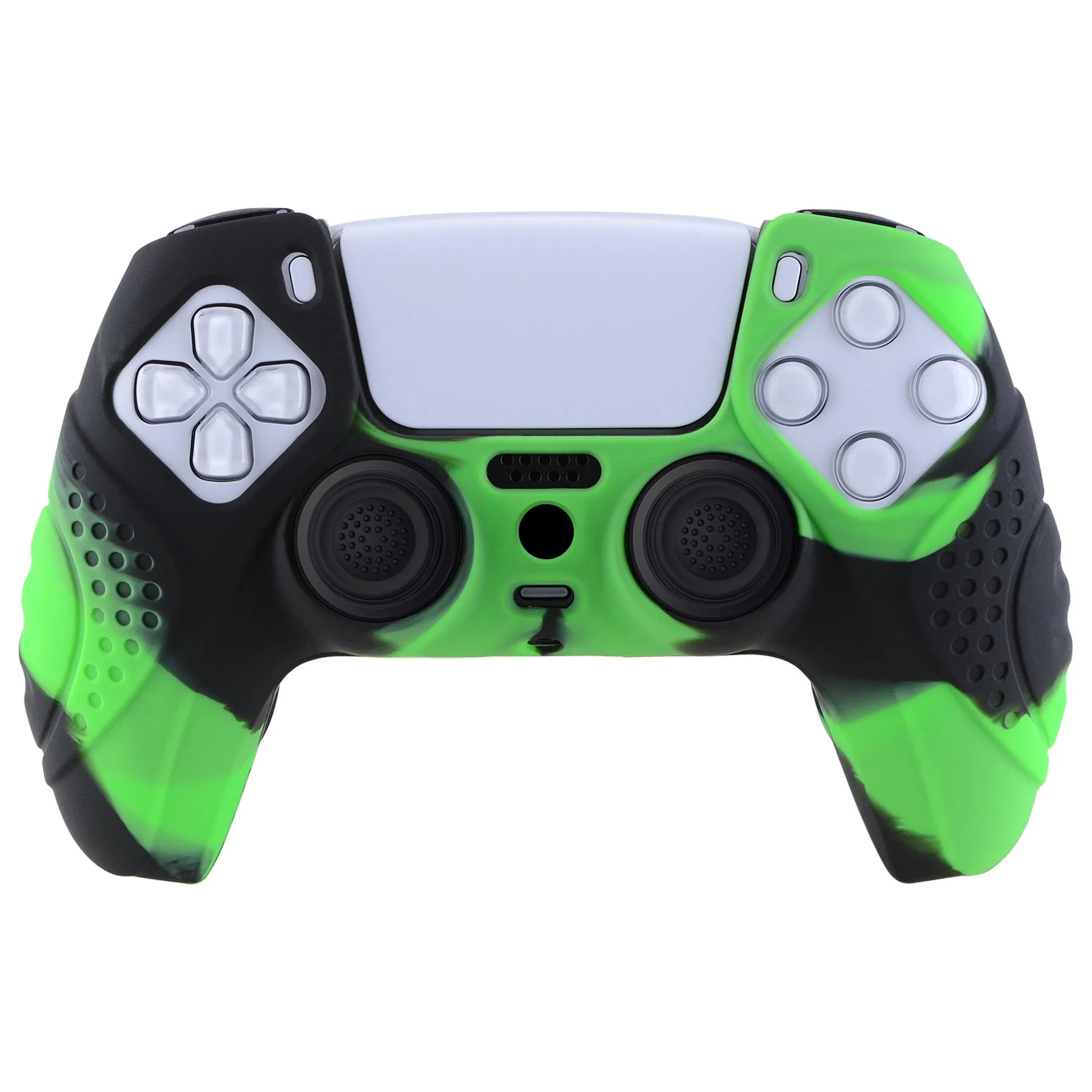 PlayVital Guardian Edition Ergonomic Soft Anti-Slip Controller Silicone Case Cover for ps5, Rubber Protector Skins with Black Joystick Caps for ps5 Controller - Green & Black - YHPF022