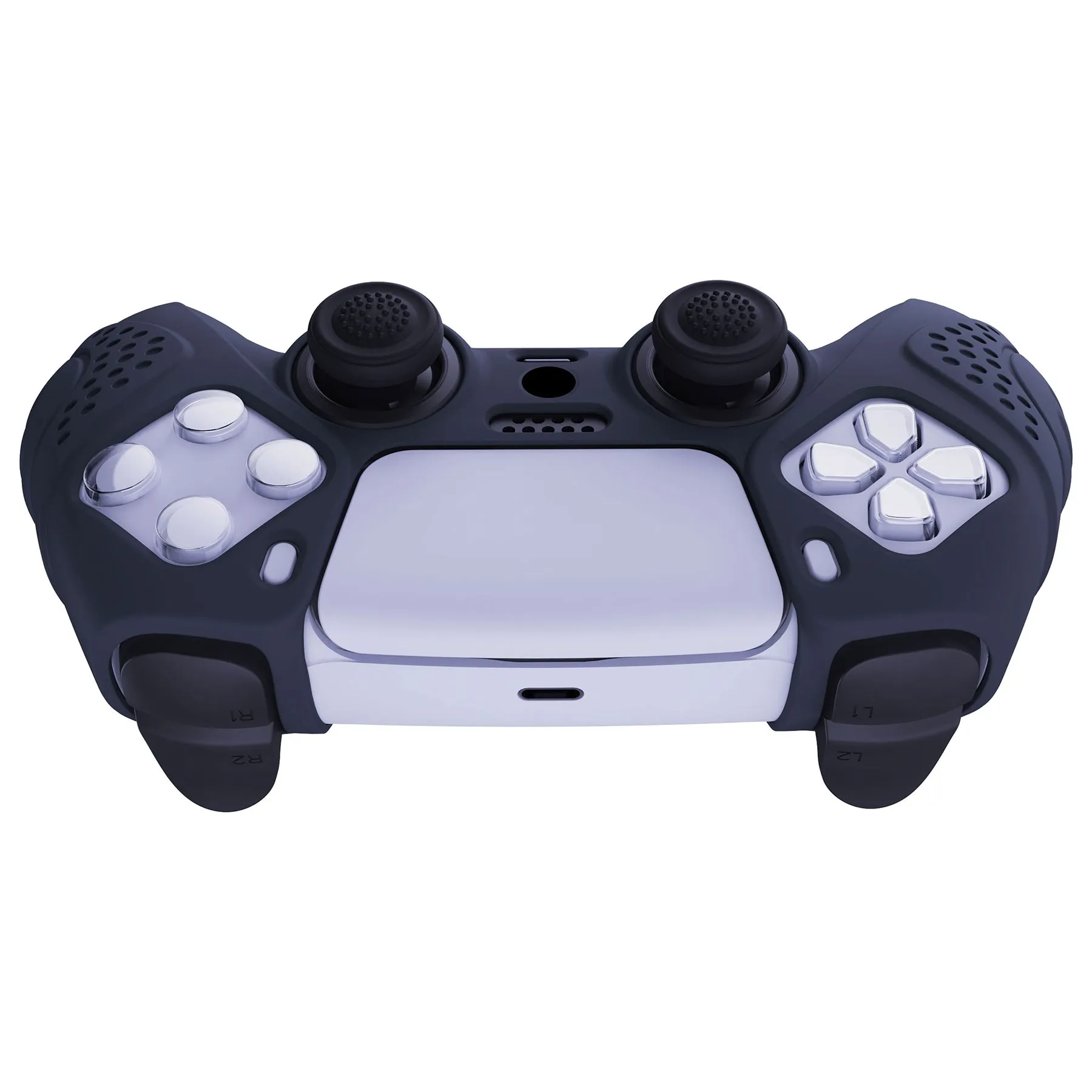 PlayVital Guardian Edition Midnight Blue Ergonomic Soft Anti-slip Controller Silicone Case Cover, Rubber Protector Skins with Black Joystick Caps for PS5 Controller - YHPF003