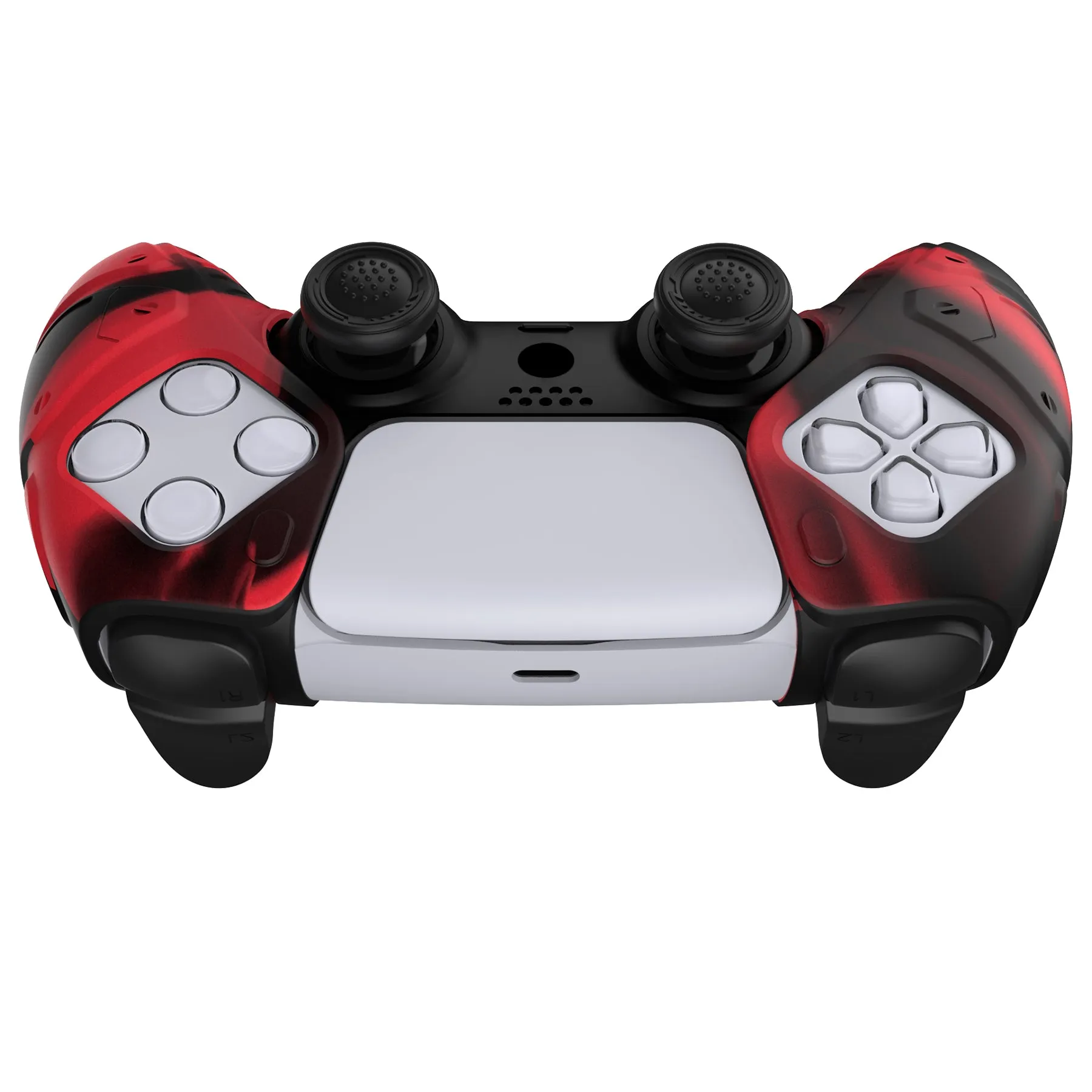 PlayVital Mecha Edition Red & Black Ergonomic Soft Controller Silicone Case Grips for PS5 Controller, Rubber Protector Skins with Thumbstick Caps for PS5 Controller - Compatible with Charging Station - JGPF011