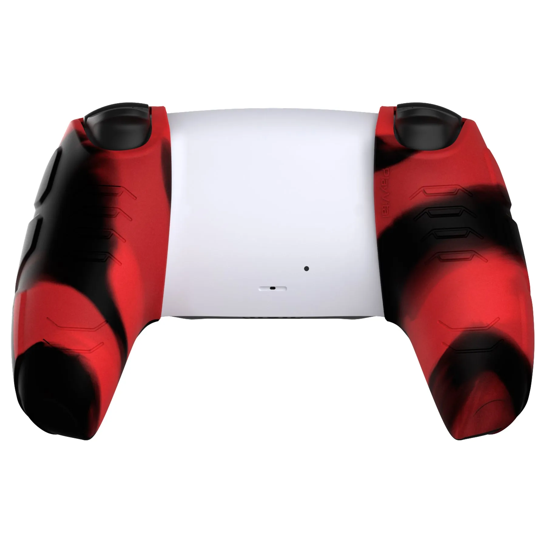 PlayVital Mecha Edition Red & Black Ergonomic Soft Controller Silicone Case Grips for PS5 Controller, Rubber Protector Skins with Thumbstick Caps for PS5 Controller - Compatible with Charging Station - JGPF011