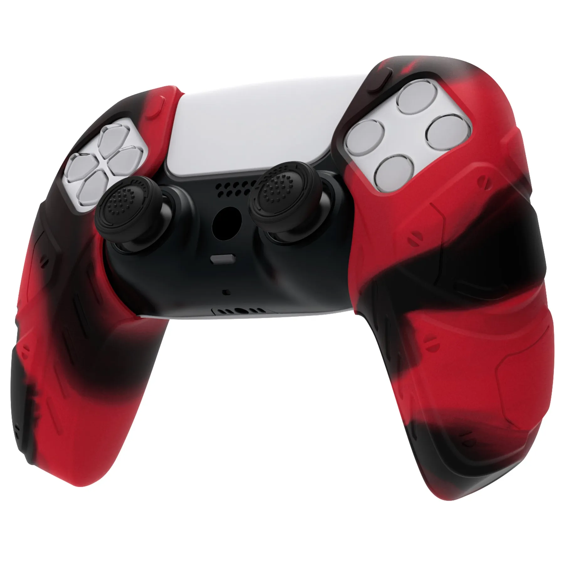 PlayVital Mecha Edition Red & Black Ergonomic Soft Controller Silicone Case Grips for PS5 Controller, Rubber Protector Skins with Thumbstick Caps for PS5 Controller - Compatible with Charging Station - JGPF011