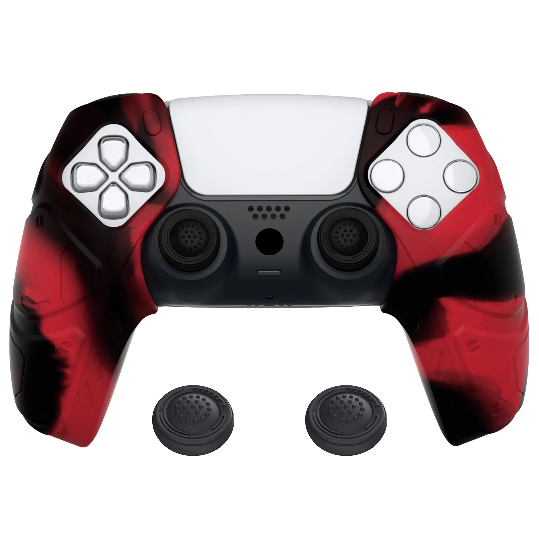 PlayVital Mecha Edition Red & Black Ergonomic Soft Controller Silicone Case Grips for PS5 Controller, Rubber Protector Skins with Thumbstick Caps for PS5 Controller - Compatible with Charging Station - JGPF011