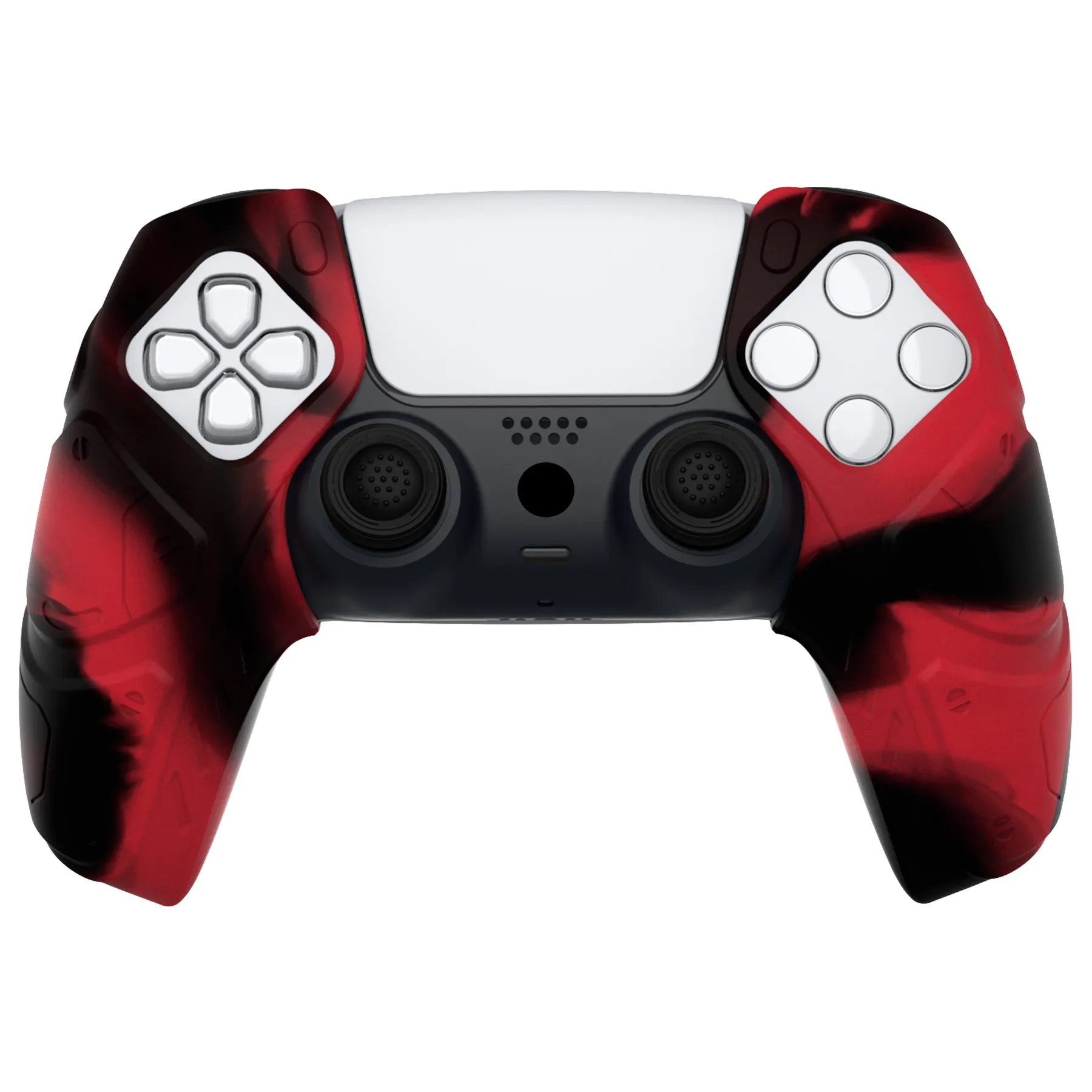 PlayVital Mecha Edition Red & Black Ergonomic Soft Controller Silicone Case Grips for PS5 Controller, Rubber Protector Skins with Thumbstick Caps for PS5 Controller - Compatible with Charging Station - JGPF011