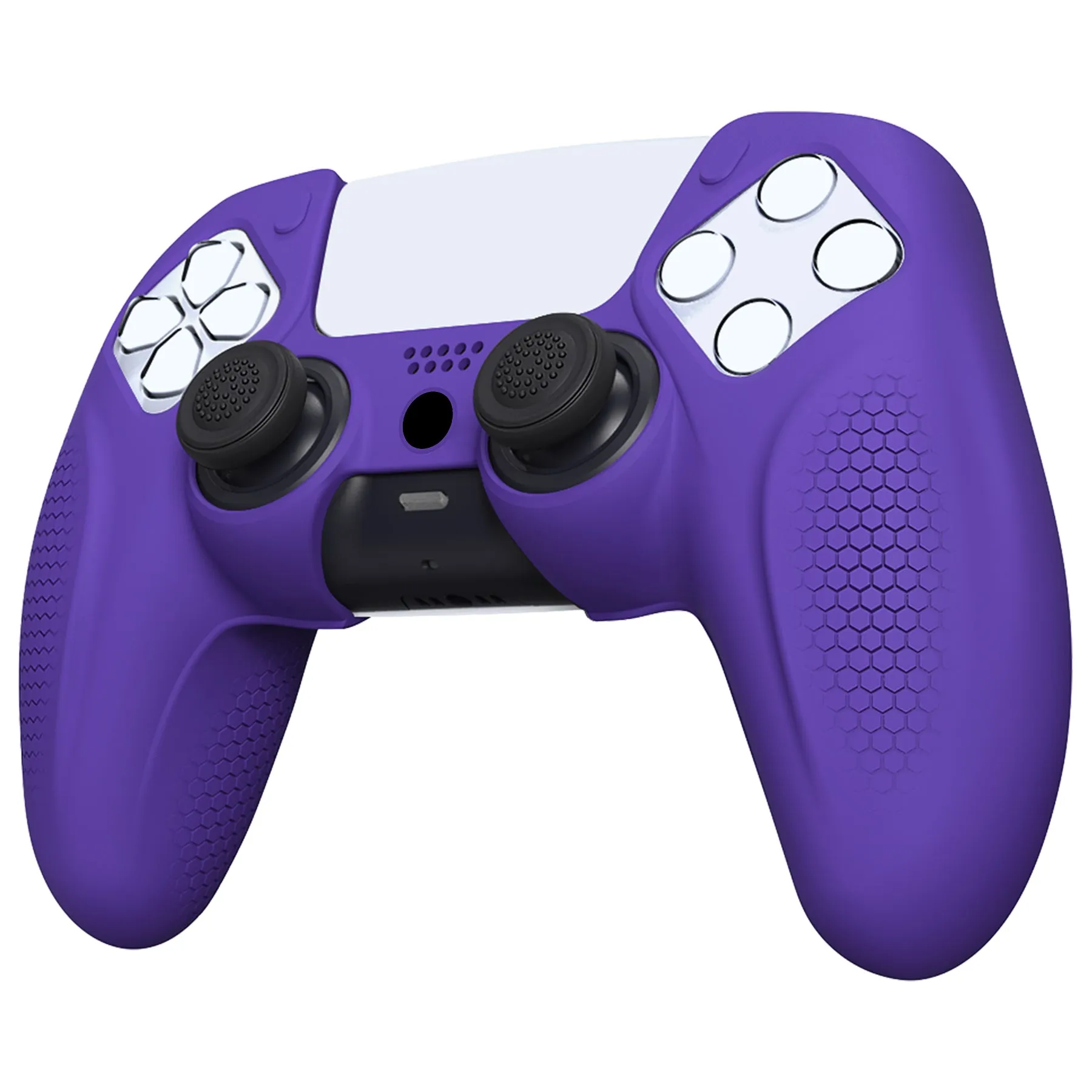 PlayVital Ninja Edition Anti-Slip Silicone Cover Skin for ps5 Wireless Controller, Ergonomic Protector Soft Rubber Case for ps5 Controller Fits with Charging Station with Thumb Grip Caps - Purple - MQRPFP003